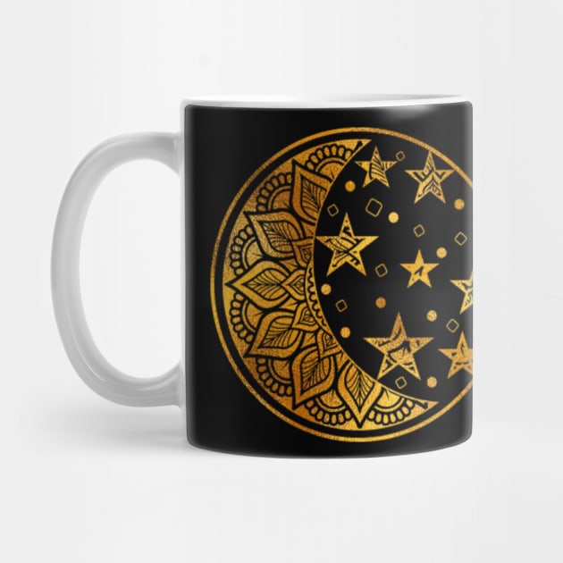 Gold Metallic Moon and Stars Mandala by The Lucid Frog
